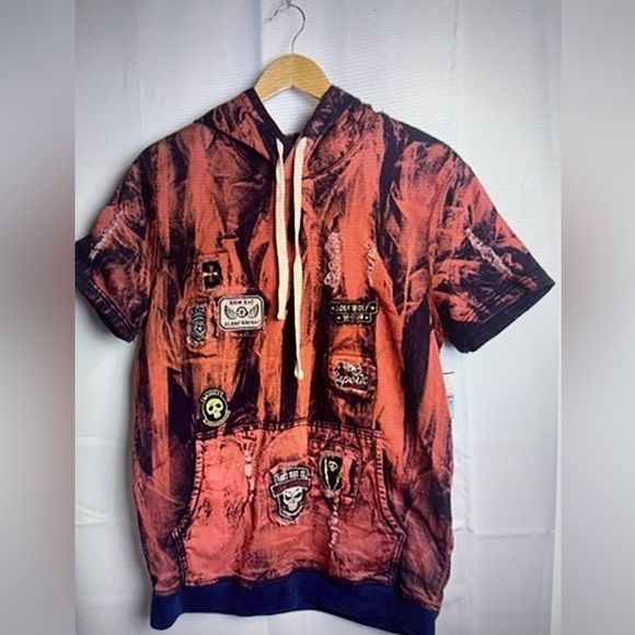 Imperious Other - Imperious Men’s Graphic Distressed skull Patch Work Hoddie Sweatshirt Red M NWT
